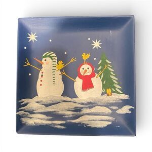 Festive Snowman Holiday Plate – Vintage Linens & Things – 8x8